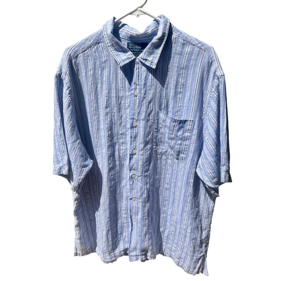 Polo Ralph Lauren Other - Polo Ralph Lauren Caldwell Linen Shirt Mens XL Blue White Striped 100% S/S